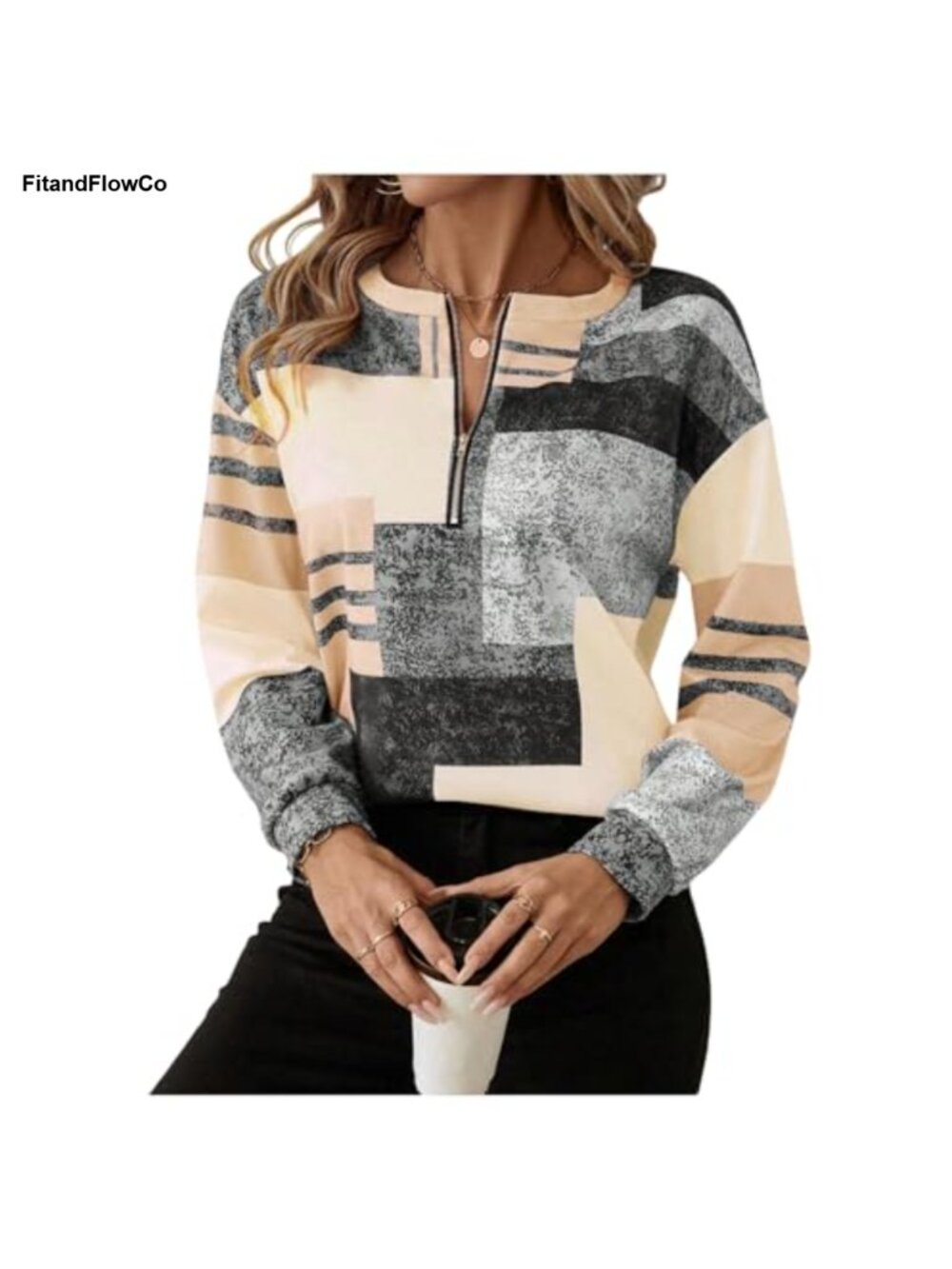 Women's Color Block Quarter Zip Pullover Sweatshirt Long Sleeve